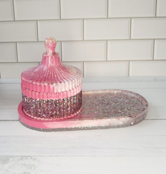 Pink Glitter Trinket Box and Tray Gift Set